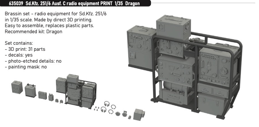 Eduard Brassin ED635039 1:350 Sd.Kfz.251/6 Ausf.C Radio Equipment 3D-Printed
