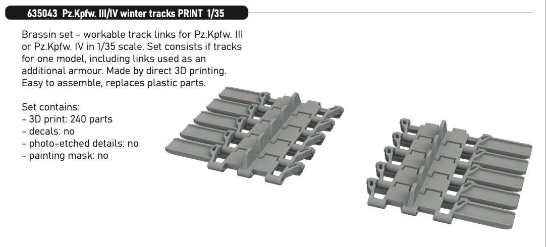 Eduard Brassin 635043 1:35 Pz.Kpfw.III/Pz.Kpfw.IV Winter Tracks PRINT