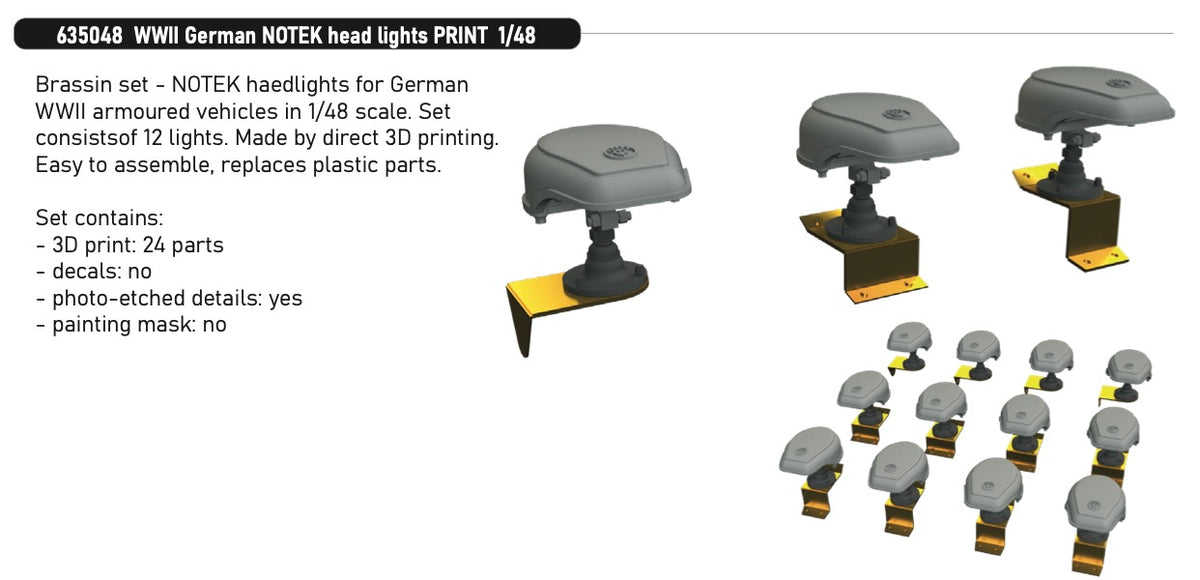 Eduard Brassin 635048 1:35 WWII German NOTEK Head Lights PRINT