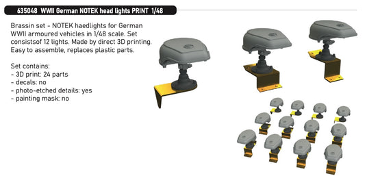 Eduard Brassin 635048 1:35 WWII German NOTEK Head Lights PRINT
