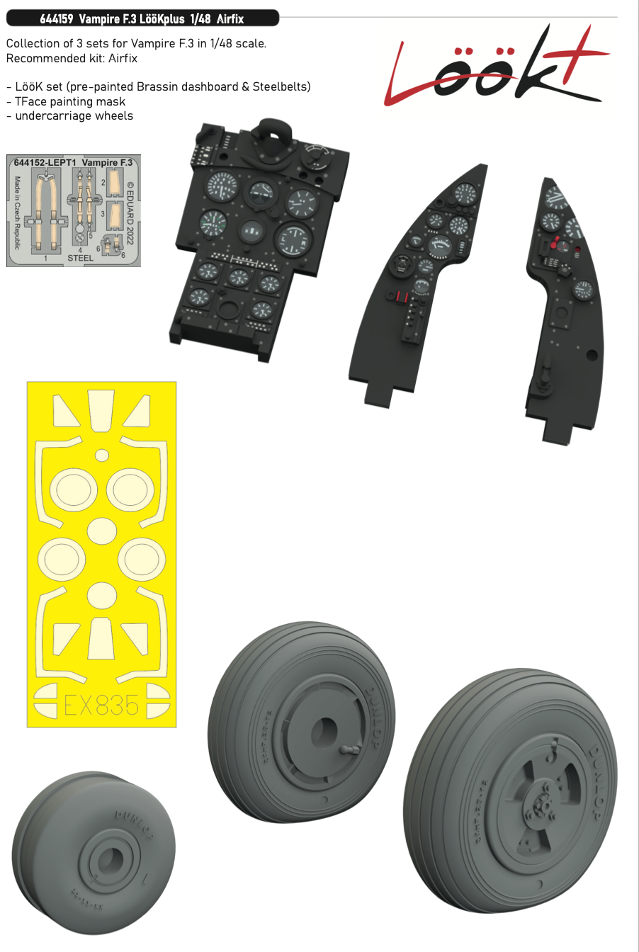 Eduard Brassin 644159 1:48 de Havilland Vampire F.3 LooKplus to be used with Airfix