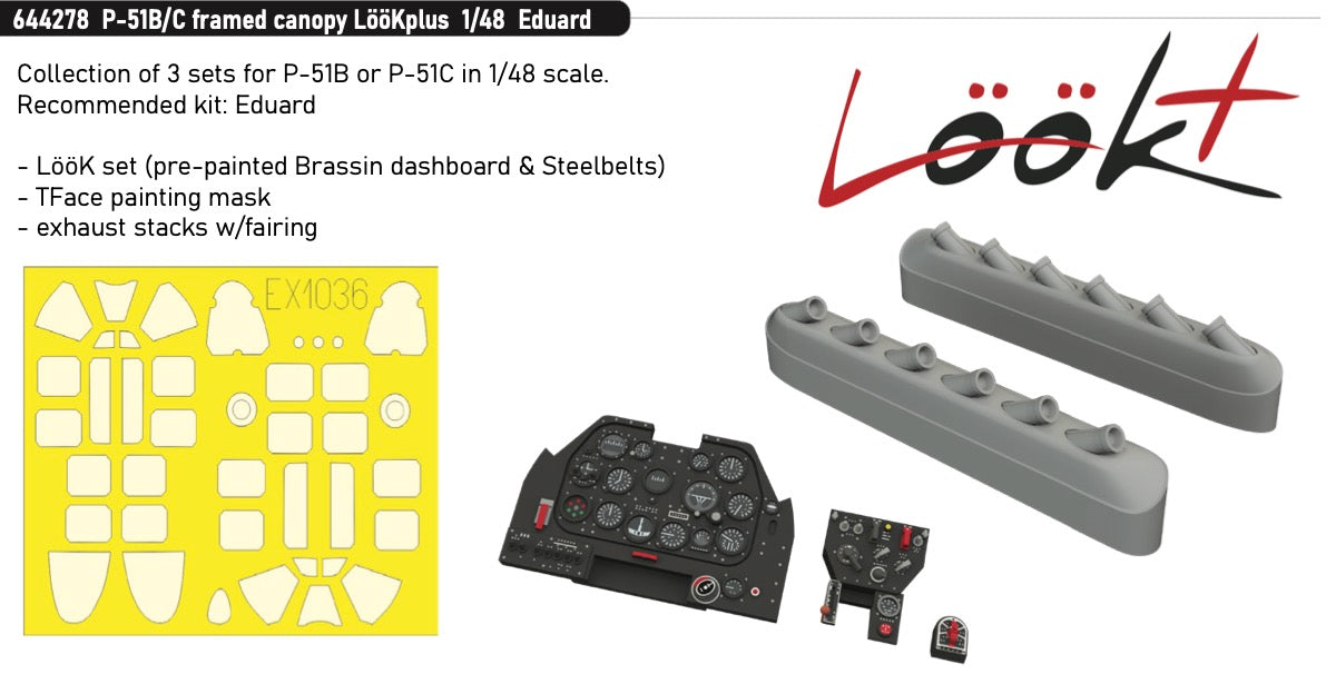 Eduard Brassin 644278 1:48 North-American P-51B/P-51C Mustang framed canopy LooKplus