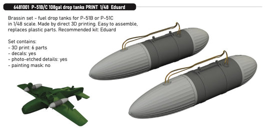 Eduard Brassin 6481001 1:48 North-American P-51B/P-51C Mustang 108gal drop tanks