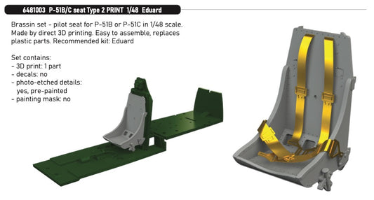 Eduard Brassin 6481003 1:48 North-American P-51B/P-51C Mustang seat Type 2