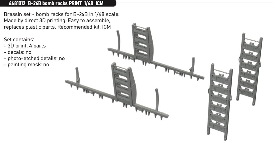 Eduard Brassin ED6481012 1:48 Martin B-26B Marauder Bomb Racks 3D-Printed