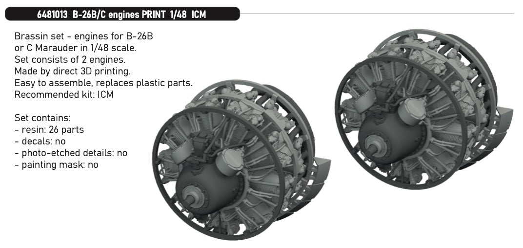 Eduard Brassin 6481013 1:48 Martin B-26B/B-26C Marauder engine detail
