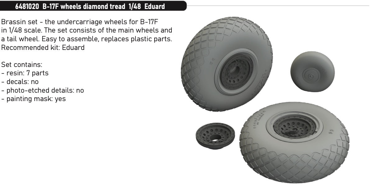 Eduard Brassin 6481020 1:48 Boeing B-17F Flying Fortress wheels diamond tread