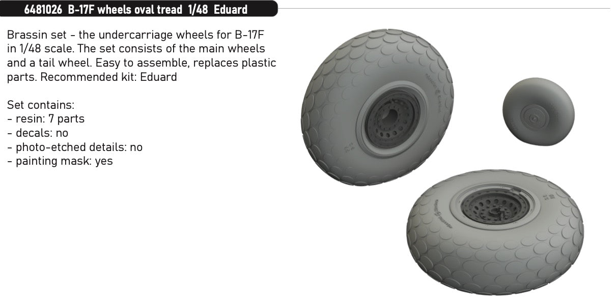 Eduard Brassin 6481026 1:48 Boeing B-17F Flying Fortress wheels with oval tread the pattern