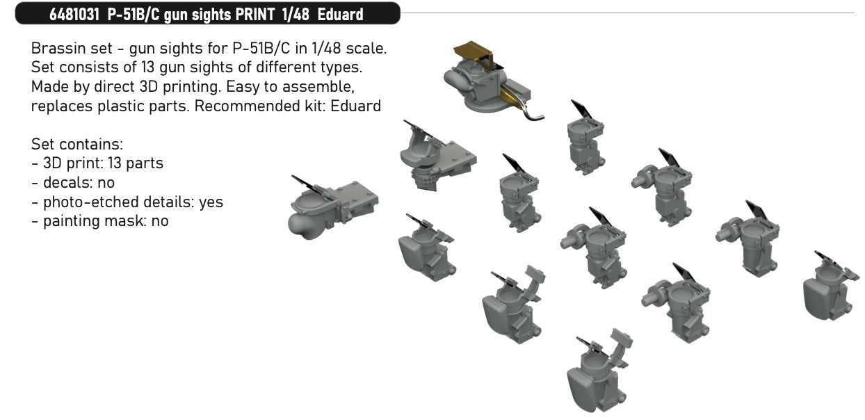 Eduard Brassin 6481031 1:48 North-American P-51B/C gun sights PRINT