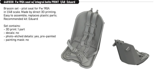 Eduard Brassin 6481038 1:48 Focke-Wulf Fw-190A seat with integral belts PRINT