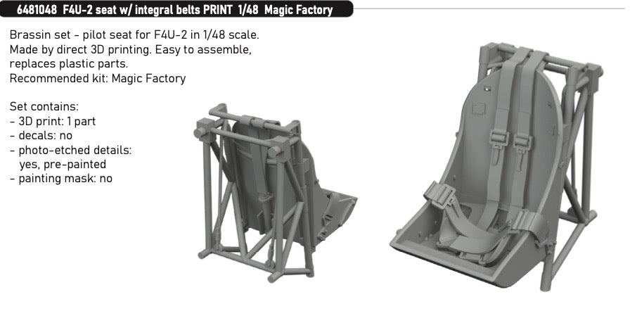 Eduard Brassin 6481048 1:48 F4U-2 Corsair Seat w/ Integral Belts PRINT