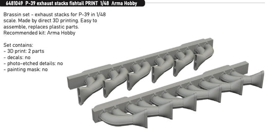 Eduard Brassin 6481049 1:48 P-39 Airacobra Exhaust Stacks Fishtail PRINT