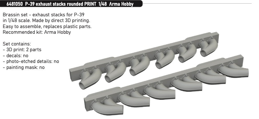 Eduard Brassin 6481050 1:48 P-39 Airacobra Exhaust Stacks Rounded PRINT