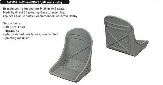 Eduard Brassin 6481054 1:48 P-39 Airacobra Seat PRINT