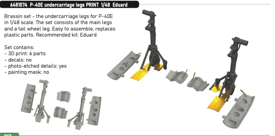 Eduard Brassin 6481074 1:48 Curtiss P-40E Warhawk Undercarriage Legs 3D-Printed