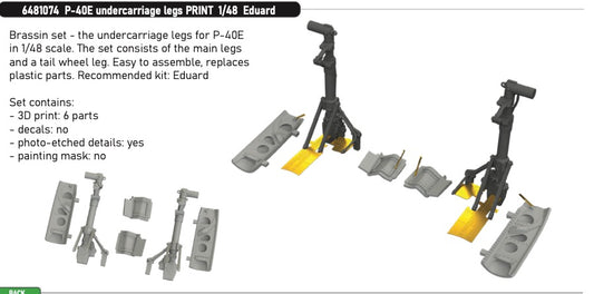 Eduard Brassin 6481074 1:48 Curtiss P-40E Warhawk Undercarriage Legs 3D-Printed