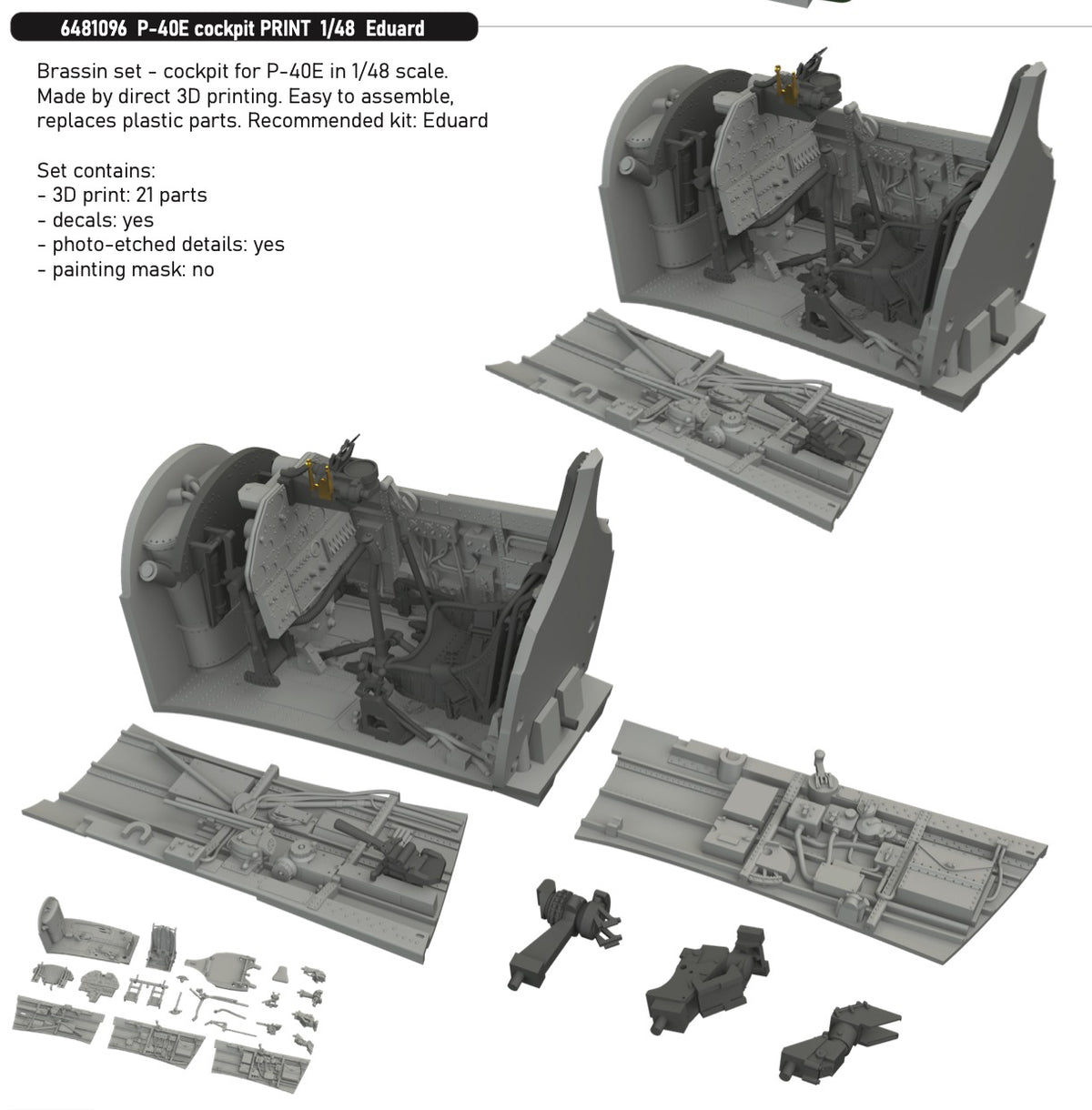 Eduard Brassin 6481096 1:48 Curtiss P-40E Warhawk Cockpit 3D-Printed