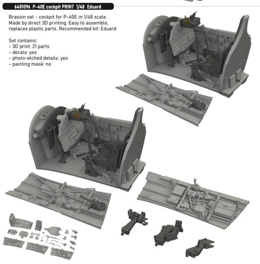 Eduard Brassin 6481096 1:48 Curtiss P-40E Warhawk Cockpit 3D-Printed