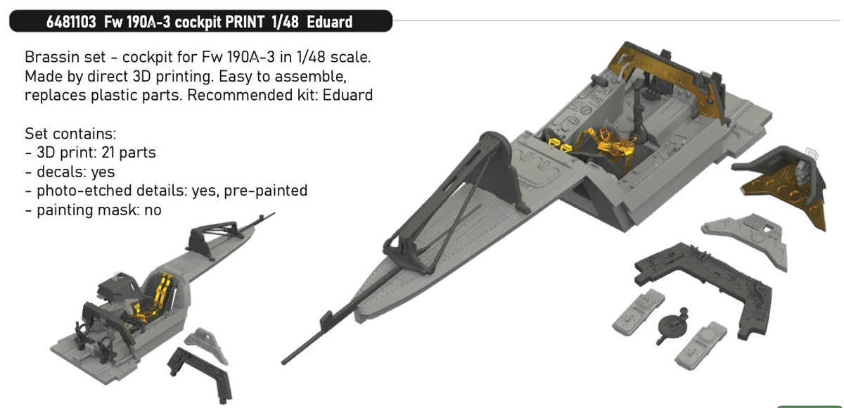 Eduard Brassin 6481103 1:48 Focke-Wulf Fw-190A-3 Cockpit 3D-Printed