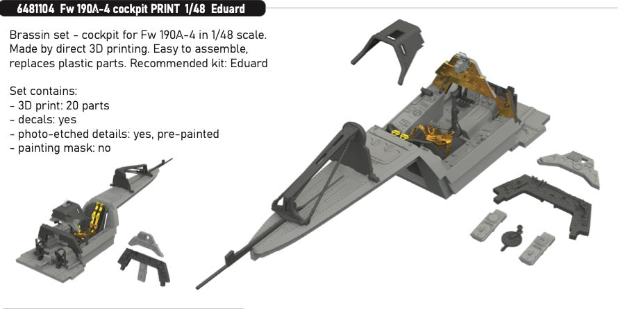 Eduard Brassin 6481104 1:48 Focke-Wulf Fw-190A-4 Cockpit 3D-Printed