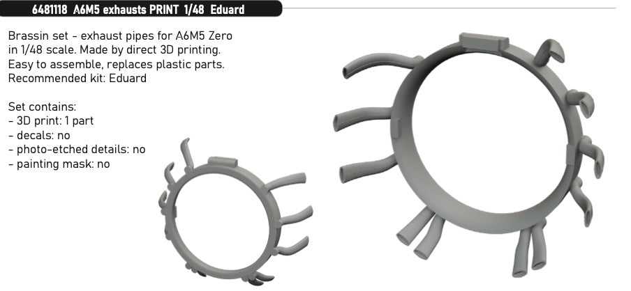 Eduard Brassin 6481118 1:48 Mitsubishi A6M5 Exhausts 3D-Printed