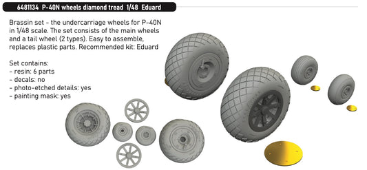 Eduard Brassin 6481134 1:48 P-40N Wheels Diamond Tread