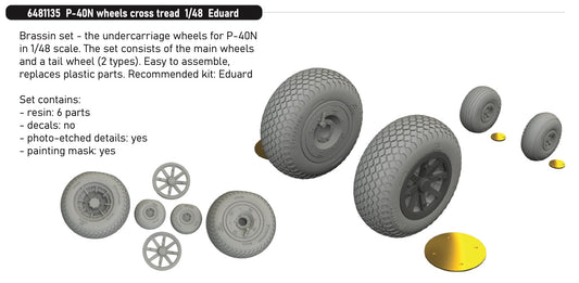 Eduard Brassin 6481135 1:48 P-40N Wheels Cross Tread