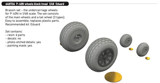 Eduard Brassin 6481136 1:48 P-40N Wheels Block Tread