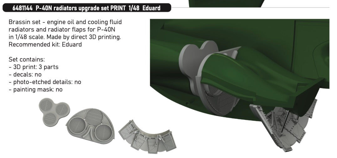 Eduard Brassin 6481144 1:48 Curtiss P-40N Warhawk radiators upgrade set
