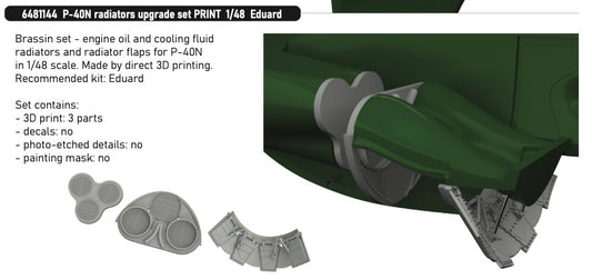 Eduard Brassin 6481144 1:48 Curtiss P-40N Warhawk radiators upgrade set