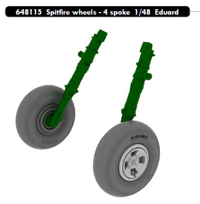 Eduard Brassin 648115 1:48 Supermarine Spitfire Mk.IX wheels with weighted tyre effect - 4 spoke