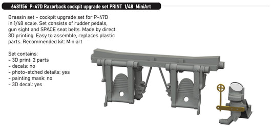 Eduard Brassin 6481156 1:48 Republic P-47D Thunderbolt Razorback cockpit upgrade set
