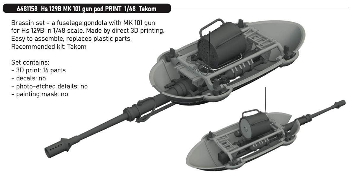 Eduard Brassin 6481158 1:48 Henschel Hs-129B MK 101 Gun Pod (3D-Printed)