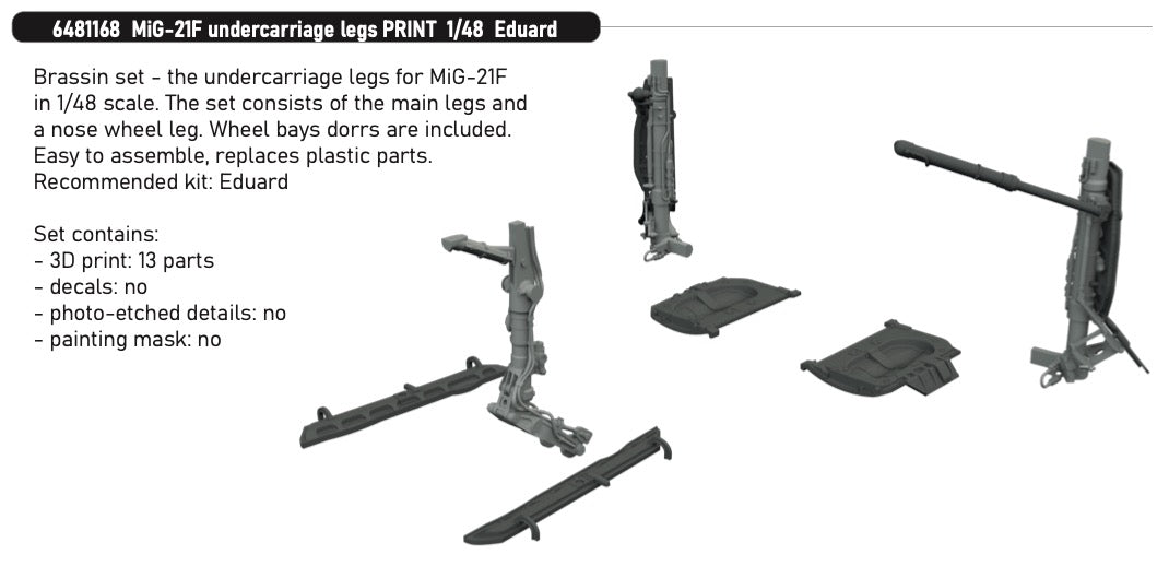 Eduard Brassin 6481168 1:48 Mikoyan MiG-21F Undercarriage Legs PRINT