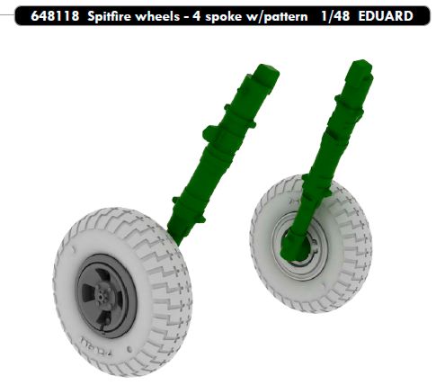 Eduard Brassin 648118 1:48 Supermarine Spitfire Mk.IXc/Mk.IXe wheels with weighted tyre effect - 4 spoke w/pattern
