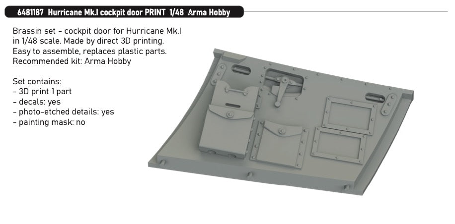 Eduard Brassin 6481187 1:48 Hawker Hurricane Mk.I cockpit door