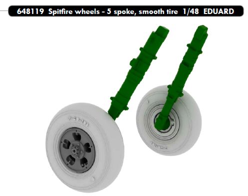 Eduard Brassin 648119 1:48 Supermarine Spitfire Mk.IXc/Mk.IXe wheels with weighted tyre effect - 5 spoke, smooth tire/tyre