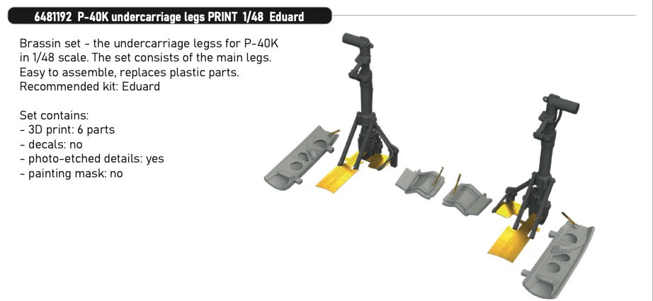 Eduard Brassin 6481192 1:48 Curtiss P-40K undercarriage legs