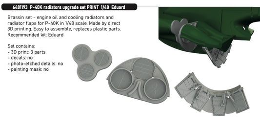 Eduard Brassin 6481193 1:48 Curtiss P-40K radiators upgrade set