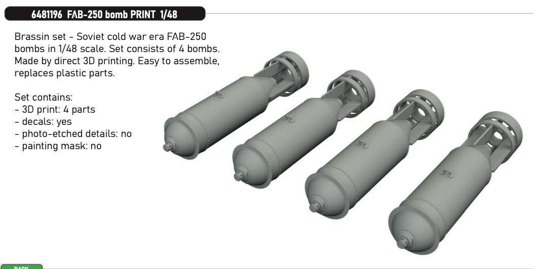 Eduard Brassin 6481196 1:48 FAB-250 Bomb PRINT