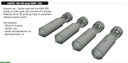 Eduard Brassin 6481196 1:48 FAB-250 Bomb PRINT