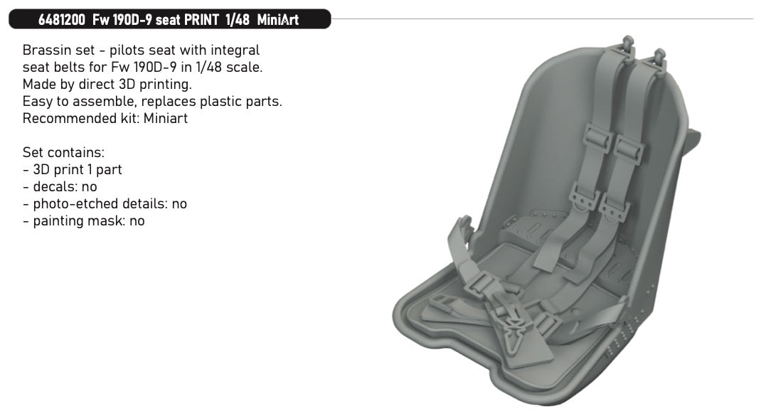 Eduard Brassin 6481200 1:48 Focke-Wulf Fw-190D-9 Seat PRINT