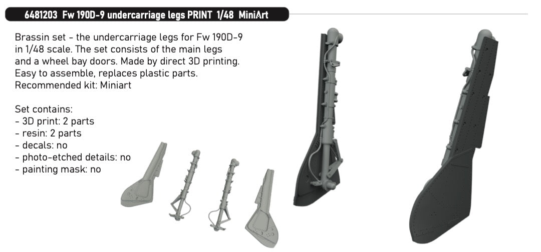 Eduard Brassin 6481203 1:48 Focke-Wulf Fw-190D-9 Undercarriage Legs PRINT