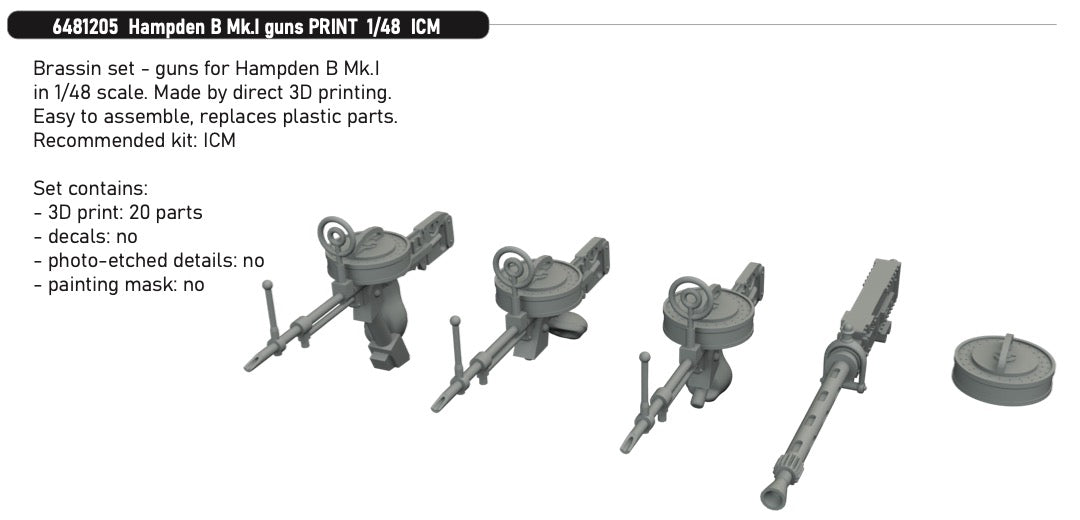 Eduard Brassin 6481205 1:48 Handley-Page Hampden B Mk.I Guns PRINT