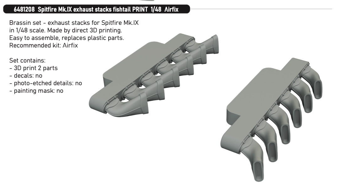 Eduard Brassin 6481208 1:48 Supermarine Spitfire Mk.IXe Exhaust Stacks Fishtail PRINT