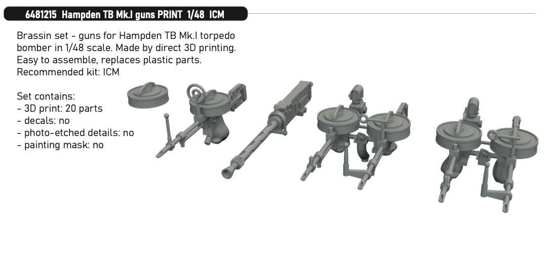 Eduard Brassin 6481215 1:48 Handley-Page Hampden TB Mk.I Guns PRINT
