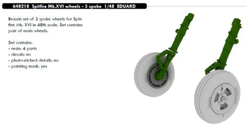 Eduard Brassin 648218 1:48 Supermarine Spitfire Mk.XVI wheels with weighted tyre effect - 3 spoke