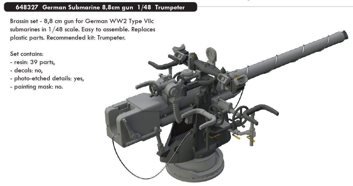 Eduard Brassin 648327 1:48 German Submarine 88mm gun for DKM U-Boat Type VIIC U-552