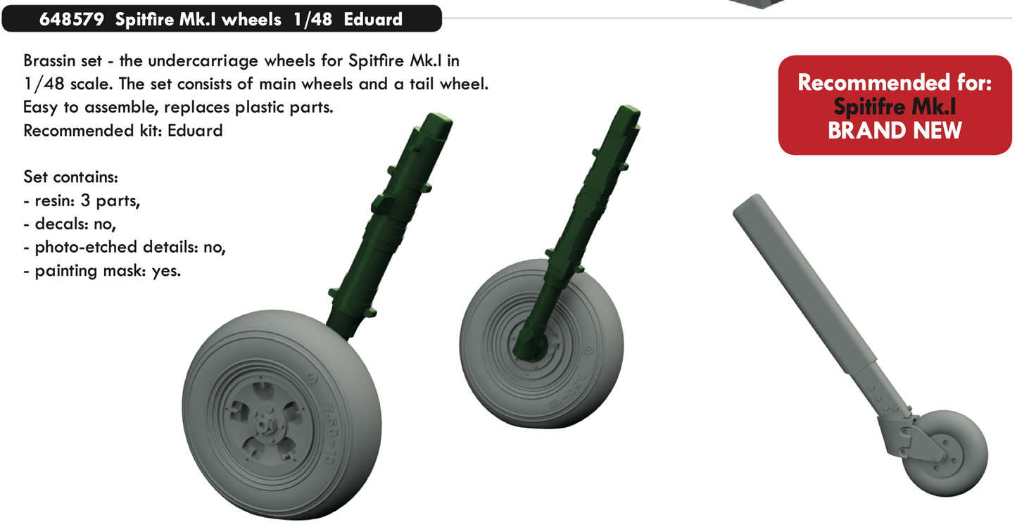 Eduard Brassin 648579 1:48 Supermarine Spitfire Mk.I wheels with weighted tyre effect