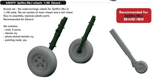 Eduard Brassin 648579 1:48 Supermarine Spitfire Mk.I wheels with weighted tyre effect